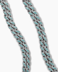 Curb Chain Necklace in 18K White Gold with Paraiba Tourmalines, 8mm