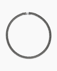 Curb Chain Necklace in Sterling Silver with Black Diamonds, 8mm