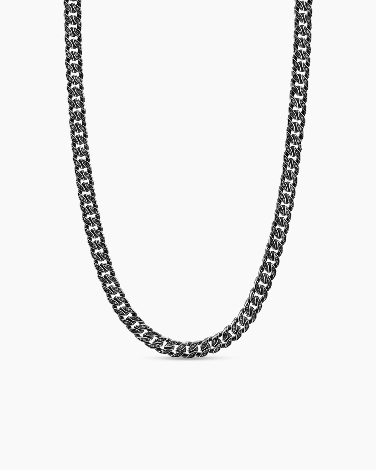 Curb Chain Necklace in Sterling Silver with Black Diamonds, 8mm