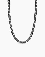 Curb Chain Necklace in Sterling Silver with Black Diamonds, 8mm