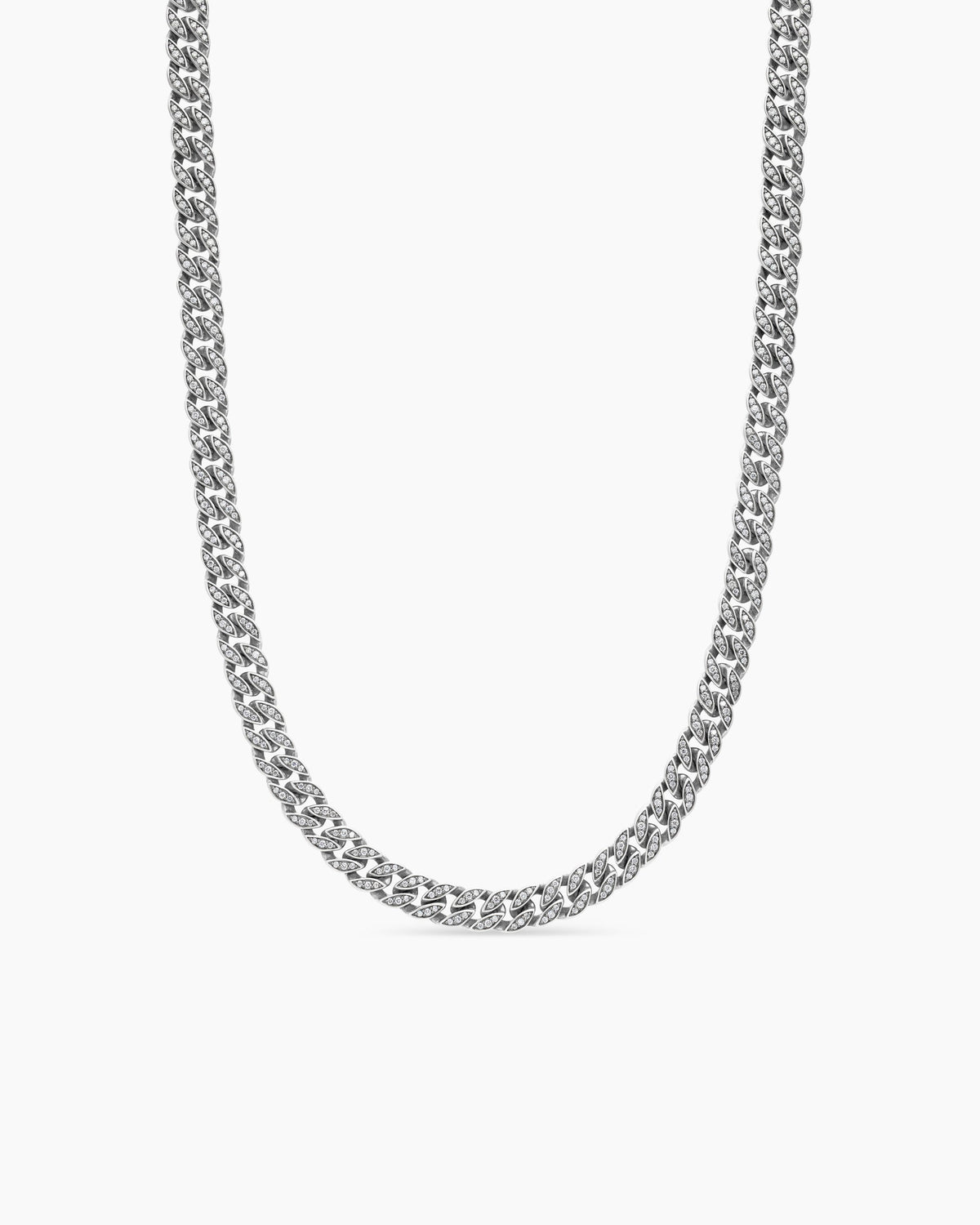 Curb Chain Necklace in Sterling Silver with Diamonds, 8mm