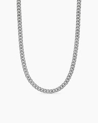 Curb Chain Necklace in Sterling Silver with Diamonds, 8mm
