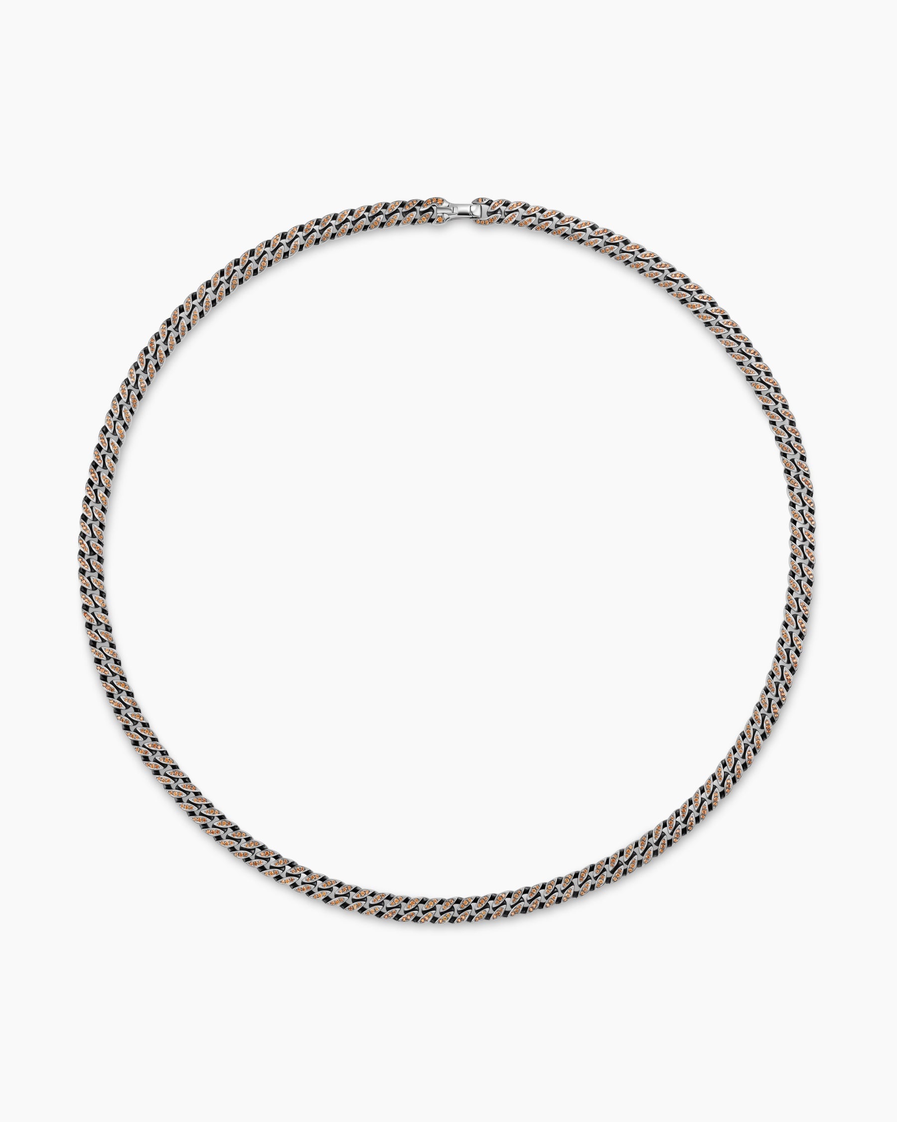 Curb Chain Necklace in Sterling Silver with Orange Sapphires, 8mm