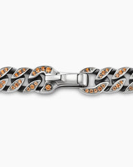 Curb Chain Necklace in Sterling Silver with Orange Sapphires, 8mm