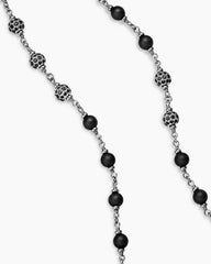 Spiritual Beads Necklace in Sterling Silver with Black Onyx and Black Diamonds, 6mm