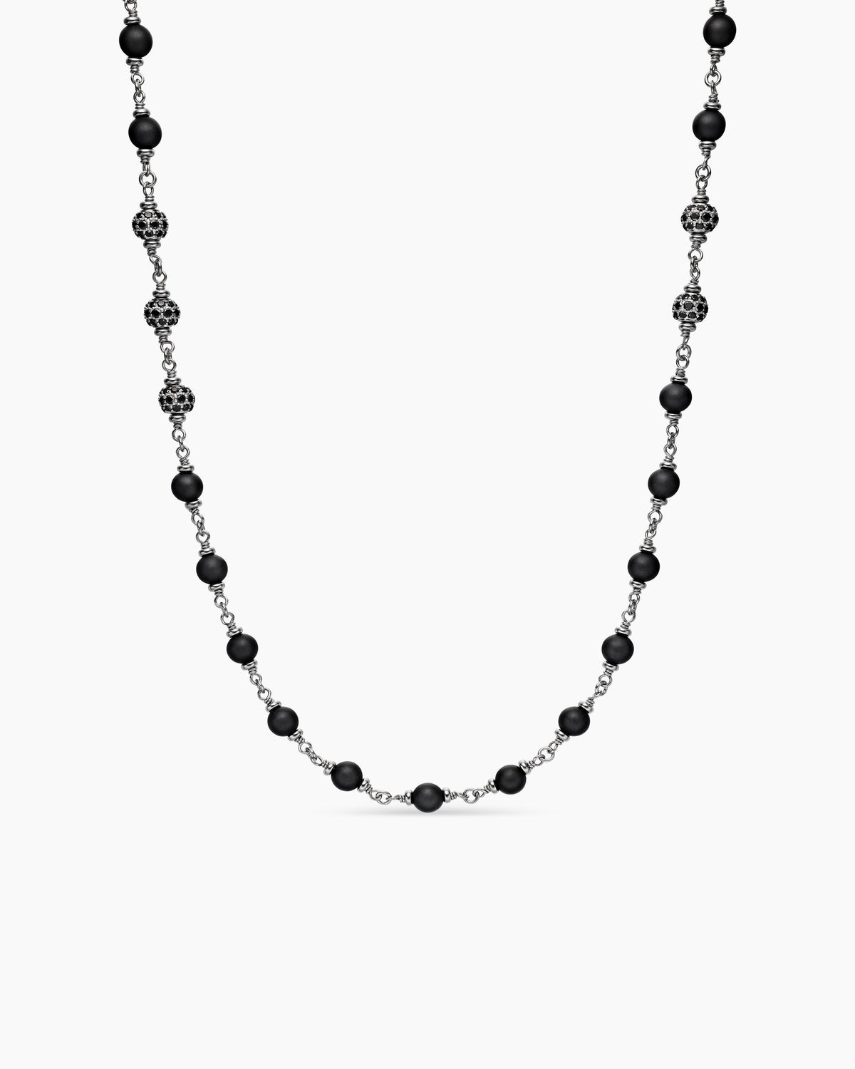 Spiritual Beads Necklace in Sterling Silver with Black Onyx and Black Diamonds, 6mm