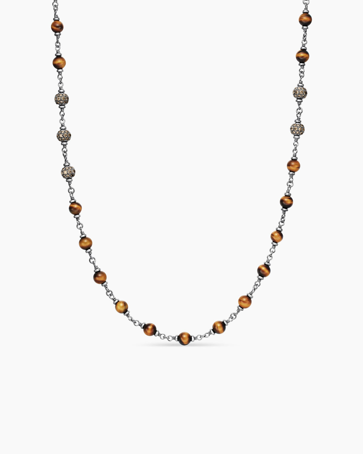 Spiritual Beads Necklace in Sterling Silver with Tiger’s Eye and Cognac Diamonds, 6mm