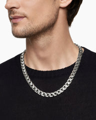 Curb Chain Angular Link Necklace in Sterling Silver, 11.5mm