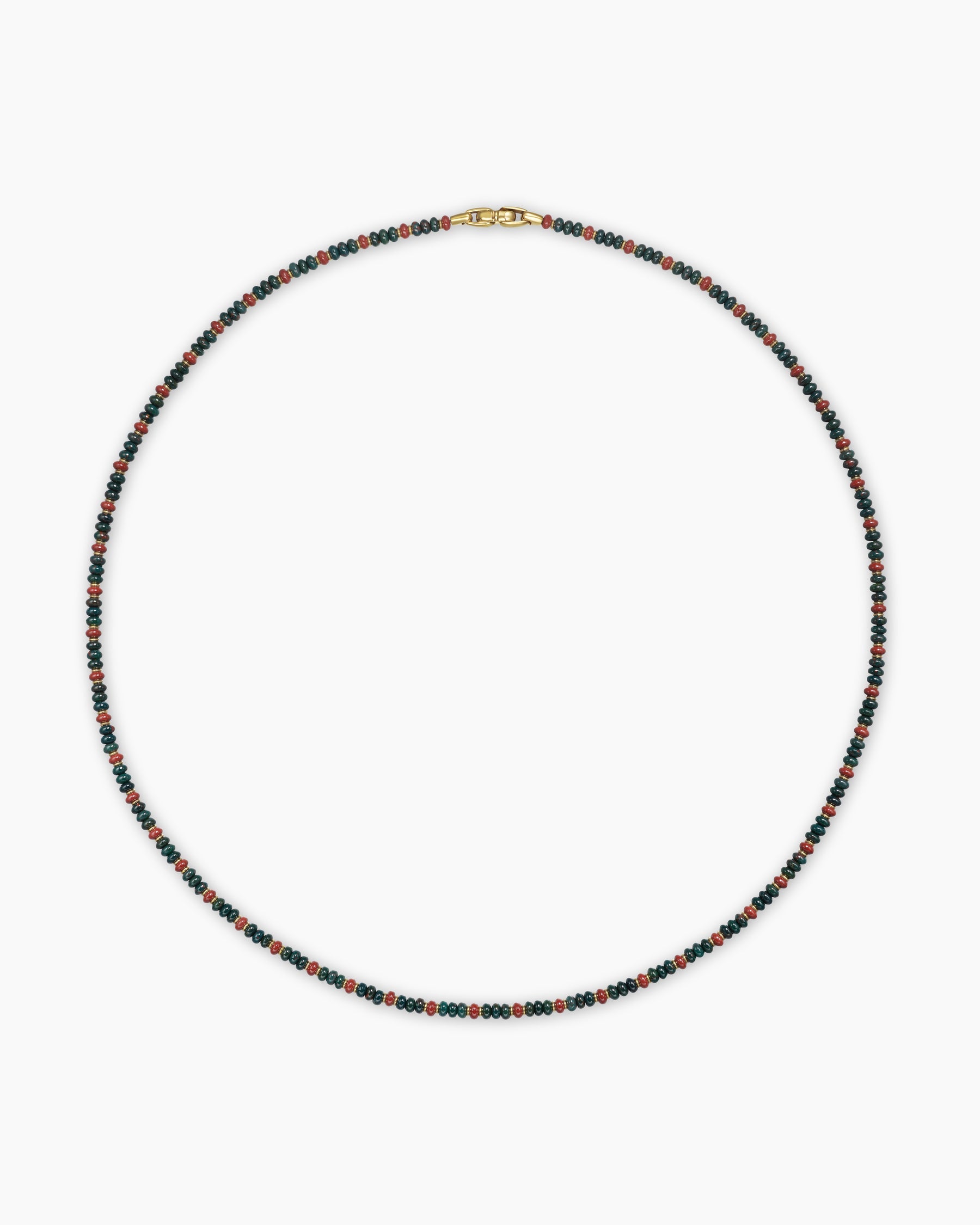 Spiritual Beads Necklace in 18K Yellow Gold with Bloodstone and Red Jasper, 4mm