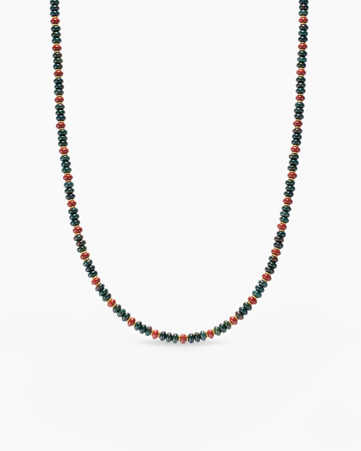 Spiritual Beads Necklace in 18K Yellow Gold with Bloodstone and Red Jasper, 4mm