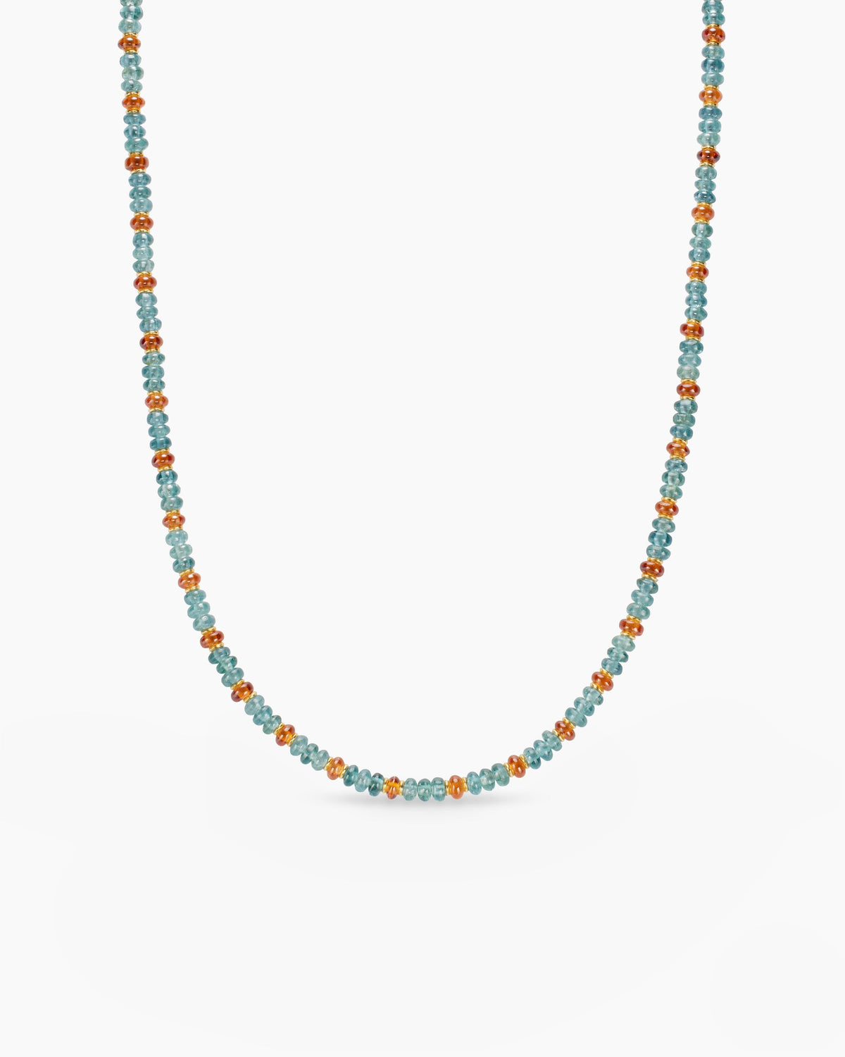 Spiritual Beads Necklace in 18K Yellow Gold with Indicolite and Mandarin Garnet, 4mm