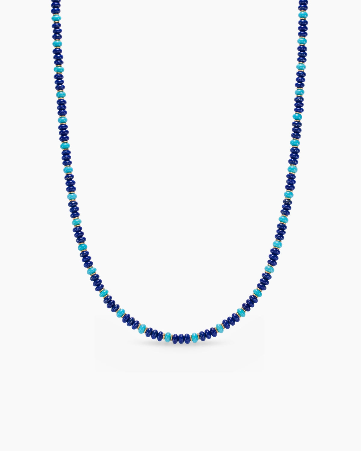 Spiritual Beads Necklace in 18K Yellow Gold with Lapis and Turquoise, 4mm