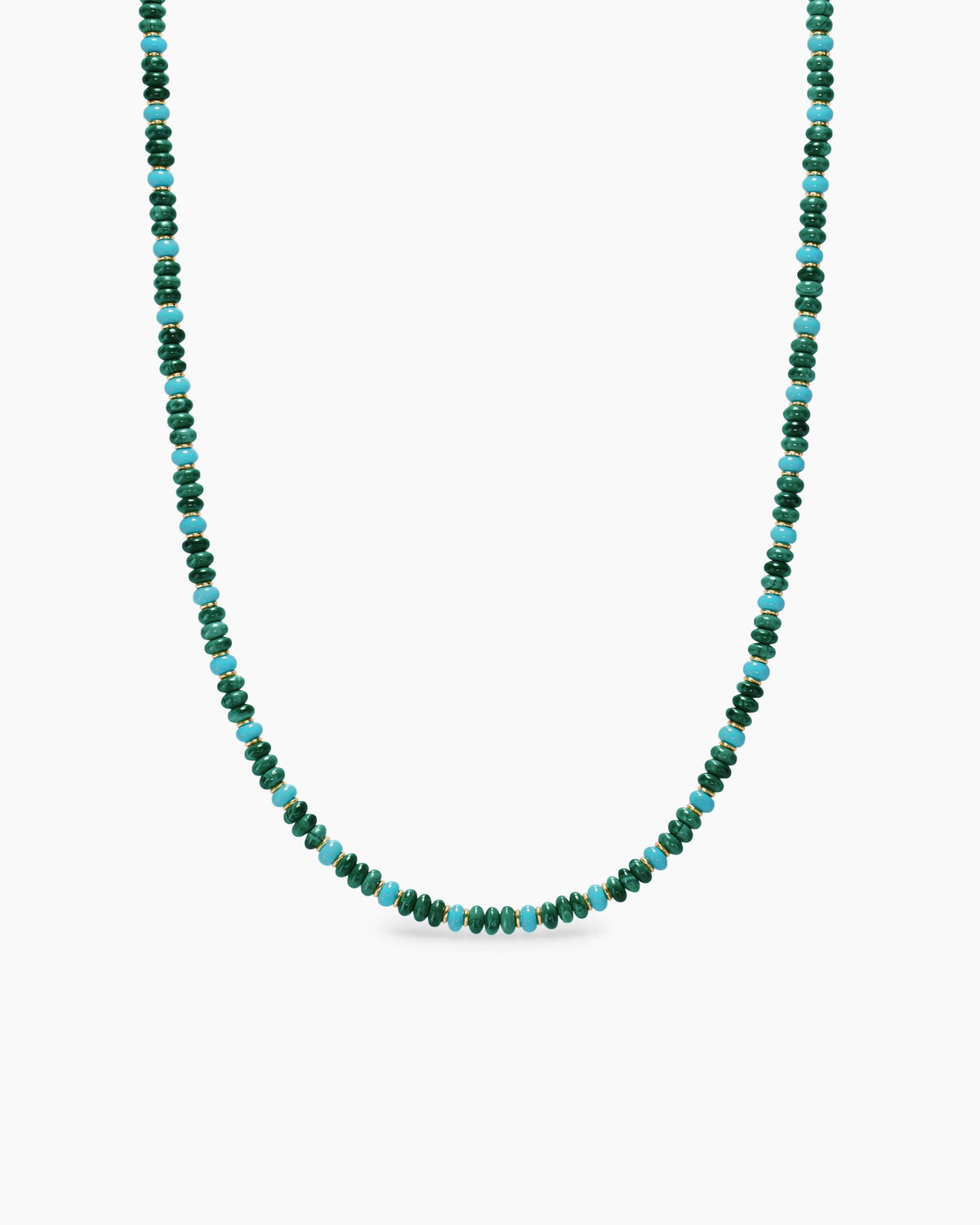 Spiritual Beads Necklace in 18K Yellow Gold with Malachite and Turquoise, 4mm