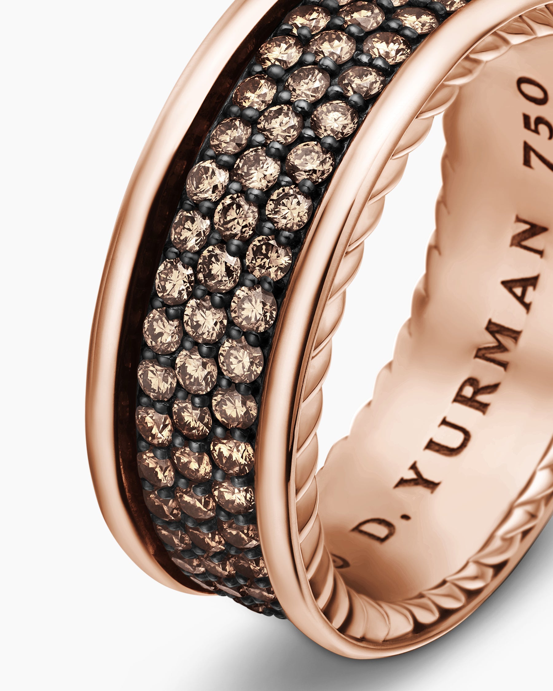 Streamline® Pavé Three Row Band Ring in 18K Rose Gold with Cognac Diamonds, 8.5mm