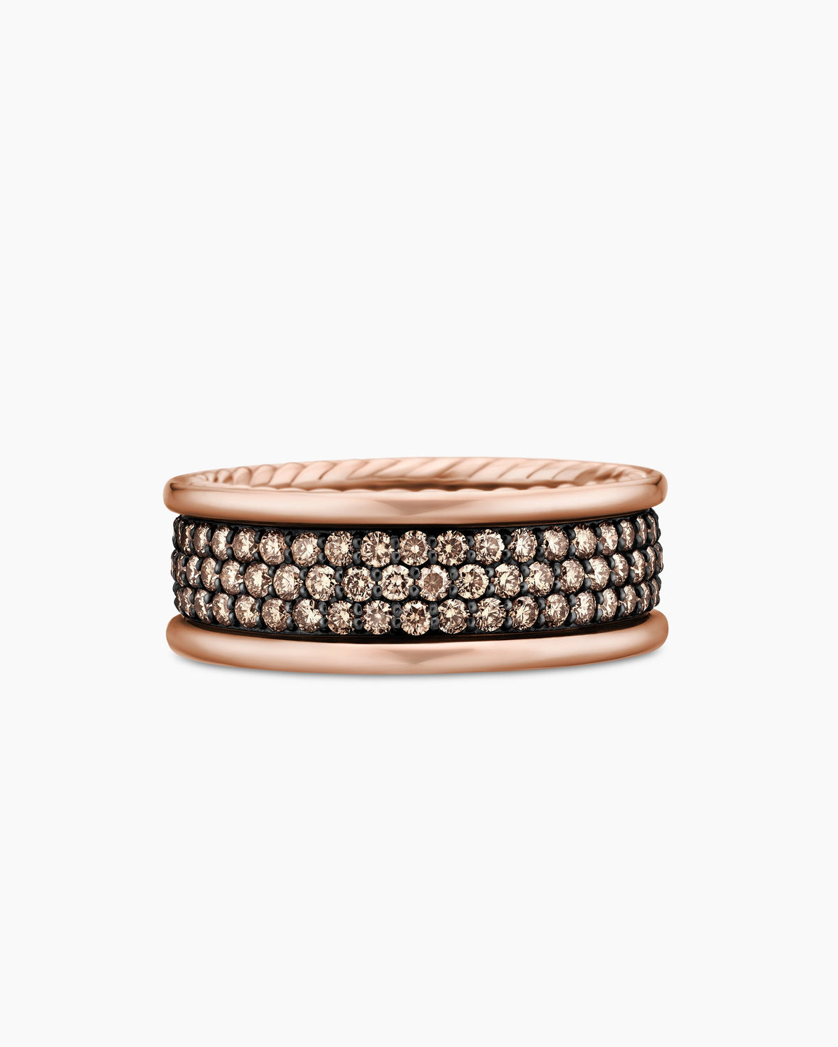 Streamline® Pavé Three Row Band Ring in 18K Rose Gold with Cognac Diamonds, 8.5mm
