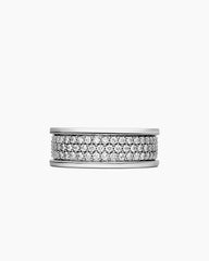 Streamline® Pavé Three Row Band Ring in Sterling Silver with Diamonds, 8.5mm