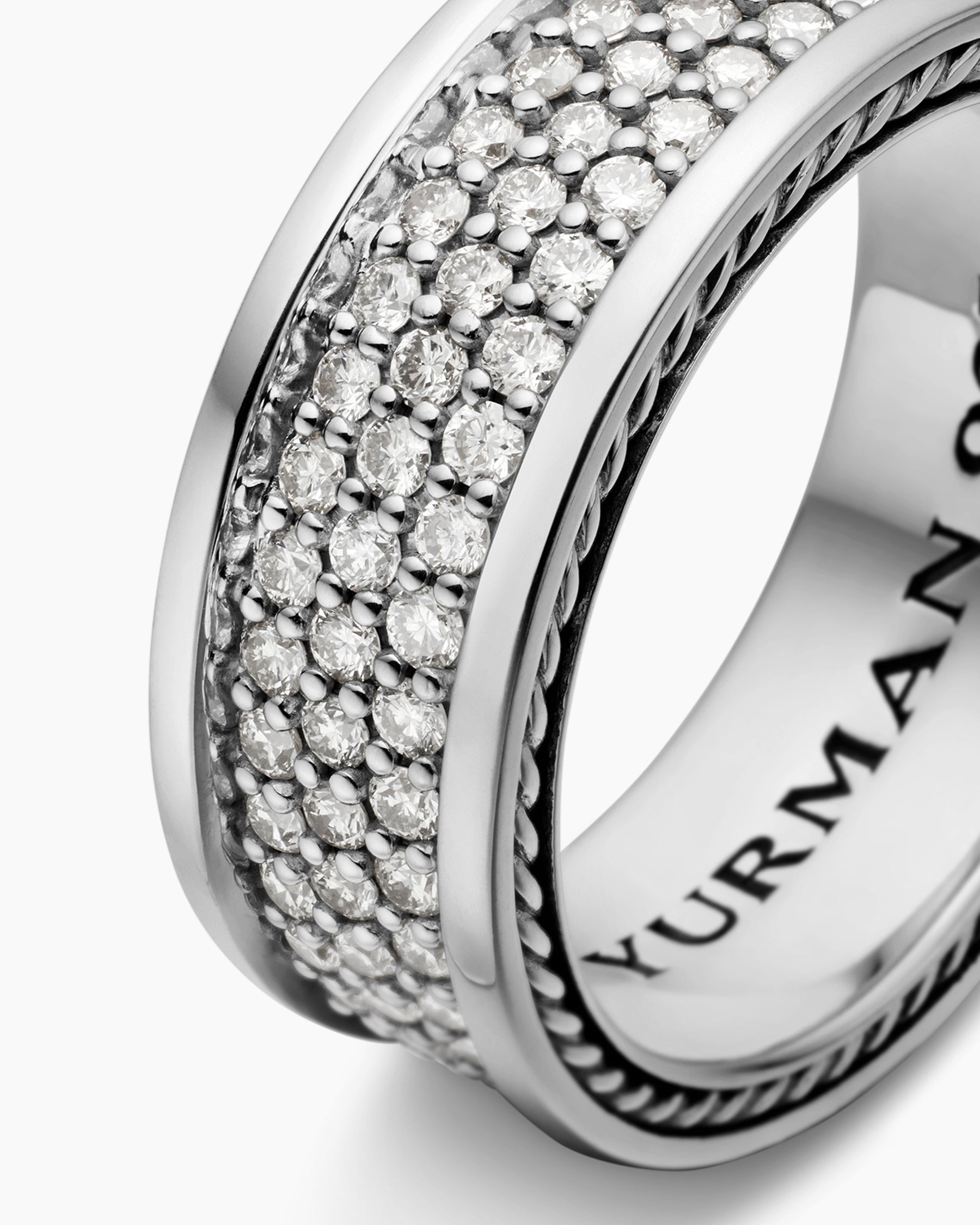 Streamline® Pavé Three Row Band Ring in Sterling Silver with Diamonds, 8.5mm