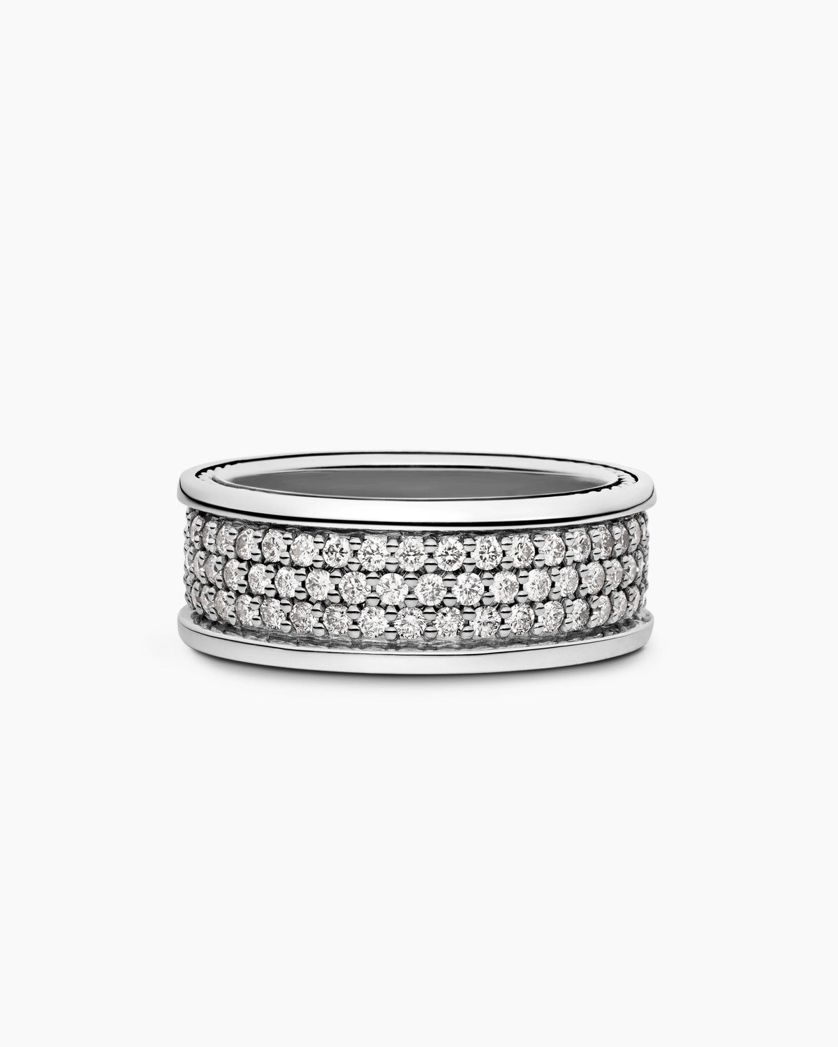 Streamline® Pavé Three Row Band Ring in Sterling Silver with Diamonds, 8.5mm