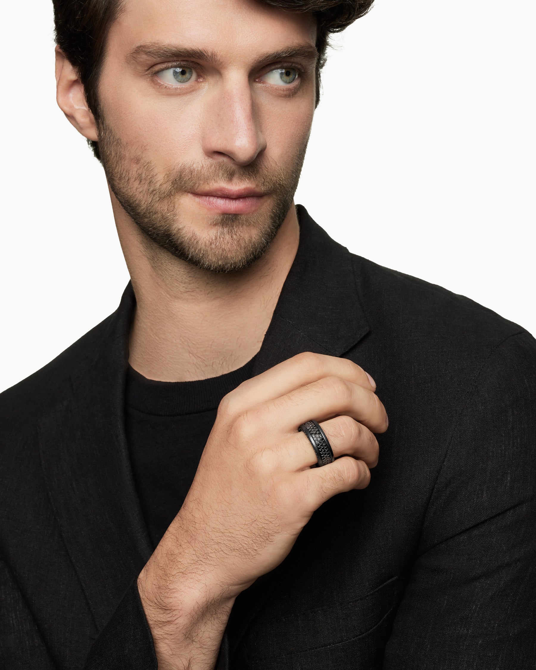 Streamline® Pavé Three Row Band Ring in Black Titanium with Black Diamonds, 8.5mm