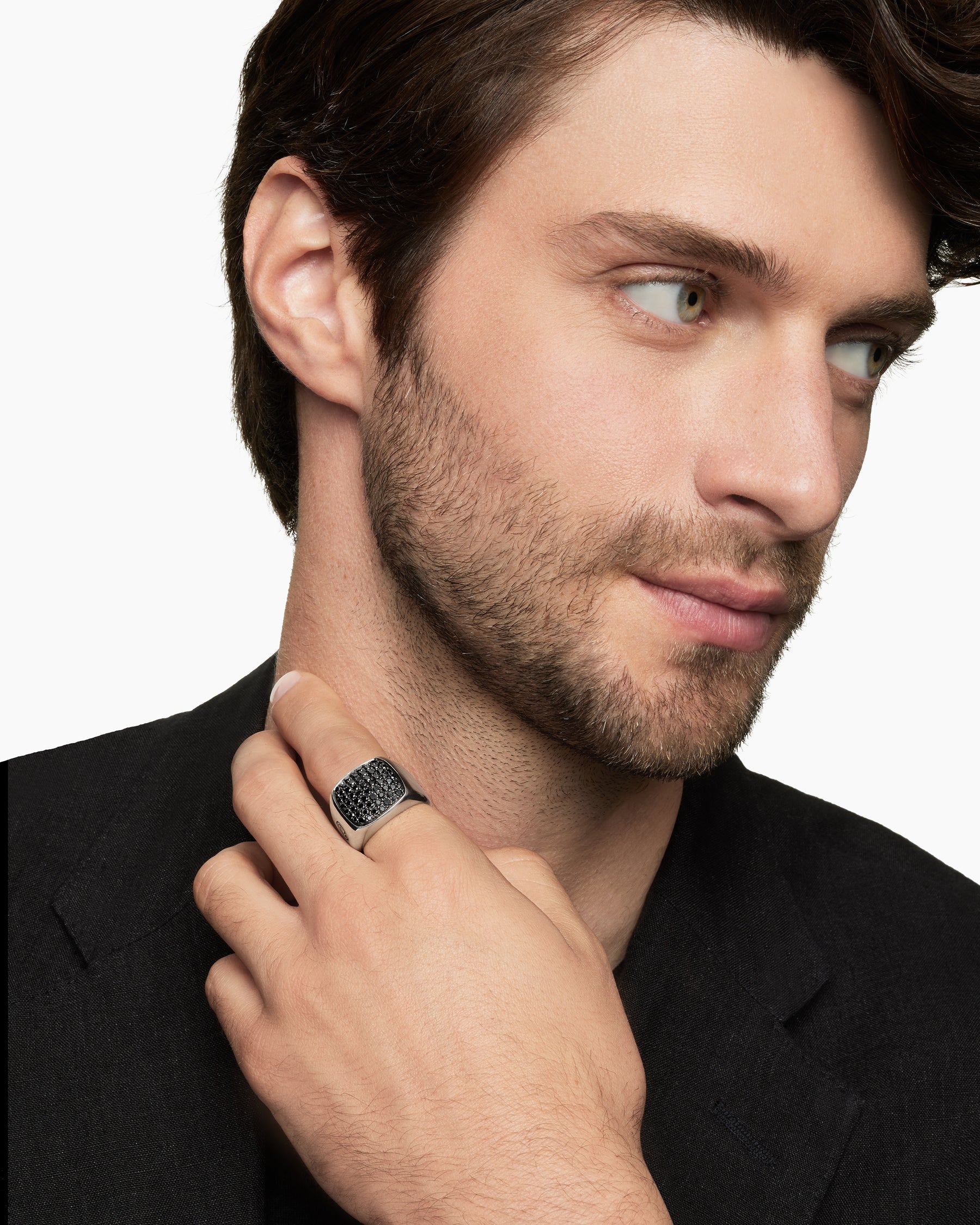Streamline® Signet Ring in Sterling Silver with Black Diamonds, 19mm