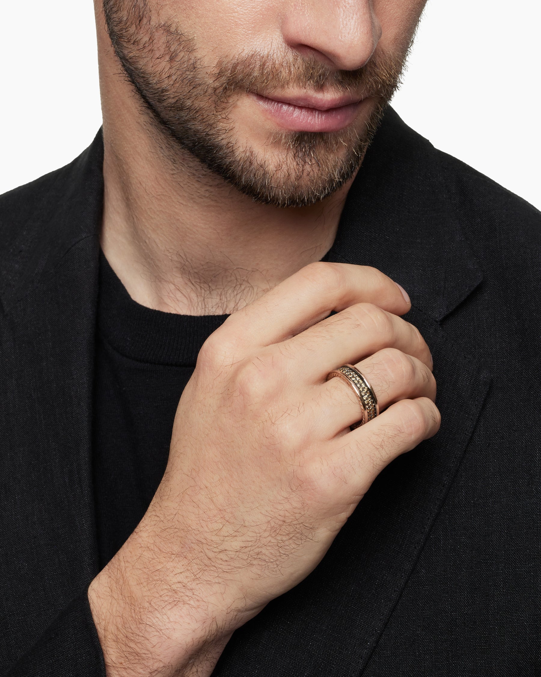 Streamline® Two Row Band Ring in 18K Rose Gold with Cognac Diamonds, 6.5mm