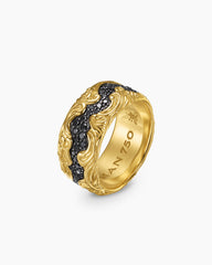 Waves Band Ring in 18K Yellow Gold with Black Diamonds, 10.5mm