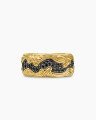 Waves Band Ring in 18K Yellow Gold with Black Diamonds, 10.5mm