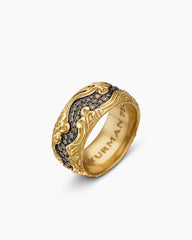 Waves Band Ring in 18K Yellow Gold with Cognac Diamonds, 10.5mm