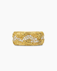 Waves Band Ring in 18K Yellow Gold with Diamonds, 10.5mm