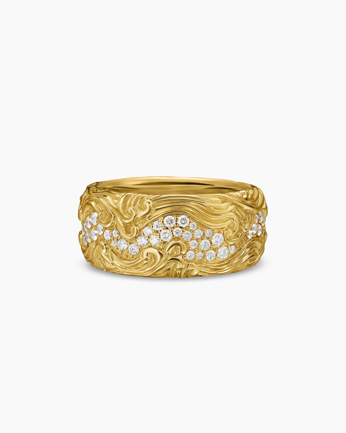 Waves Band Ring in 18K Yellow Gold with Diamonds, 10.5mm