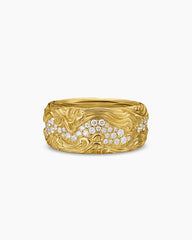 Waves Band Ring in 18K Yellow Gold with Diamonds, 10.5mm