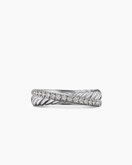 Crossover Band Ring in Sterling Silver with Diamonds, 5.3mm