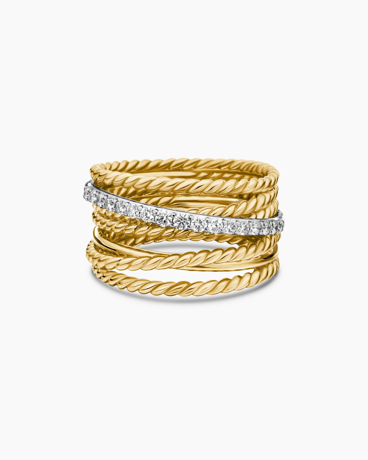 Crossover Ring in 18K Yellow Gold with Diamonds, 12mm