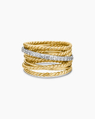 Crossover Ring in 18K Yellow Gold with Diamonds, 12mm