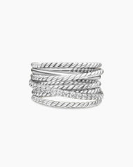 Crossover Ring in Sterling Silver with Diamonds, 12mm