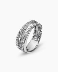 Crossover Band Ring in Sterling Silver with Diamonds, 6.8mm