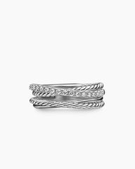 Crossover Band Ring in Sterling Silver with Diamonds, 6.8mm