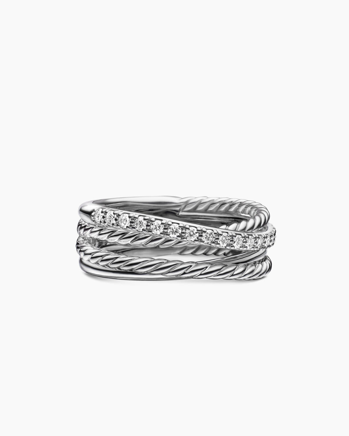 Crossover Band Ring in Sterling Silver with Diamonds, 6.8mm