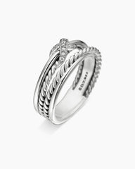 X Crossover Band Ring in Sterling Silver with Diamonds, 6mm