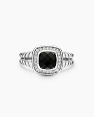 Petite Albion® Ring in Sterling Silver with Black Onyx and Diamonds, 7mm