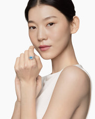 Petite Albion® Ring in Sterling Silver with Blue Topaz and Diamonds, 7mm