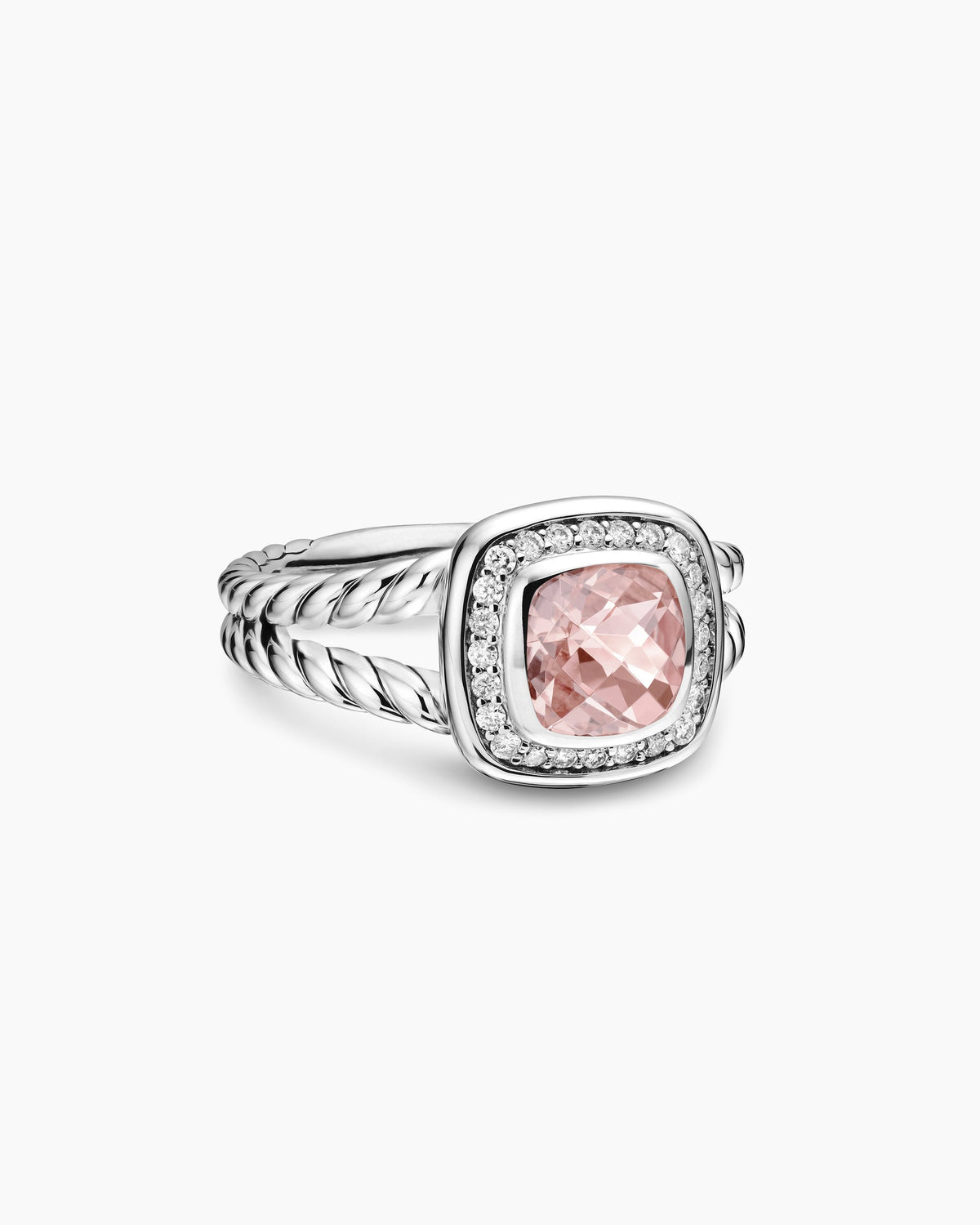 Petite Albion® Ring in Sterling Silver with Morganite and Diamonds, 7mm