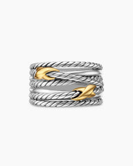 Double X Crossover Ring in Sterling Silver with 18K Yellow Gold, 13mm