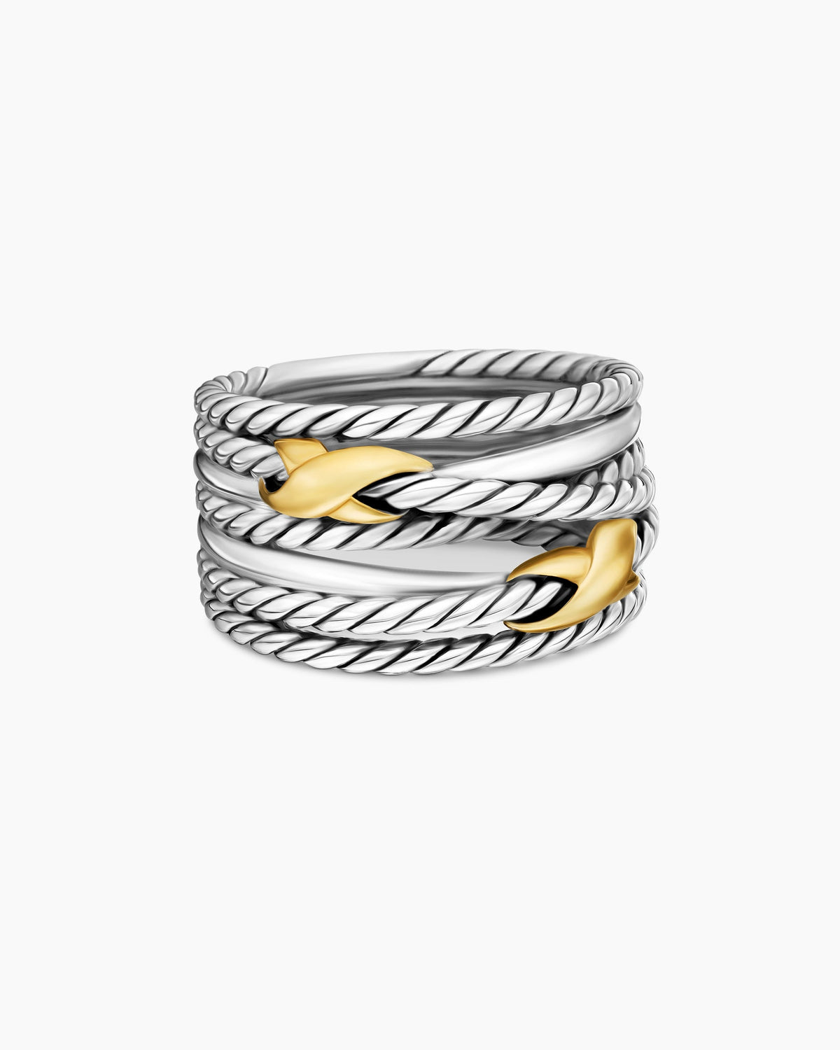 Double X Crossover Ring in Sterling Silver with 18K Yellow Gold, 13mm