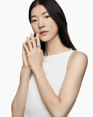 Double X Crossover Ring in Sterling Silver with Diamonds, 13mm