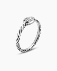 Cable Collectibles® Oval Stack Ring in Sterling Silver with Pavé Diamonds, 2.5mm