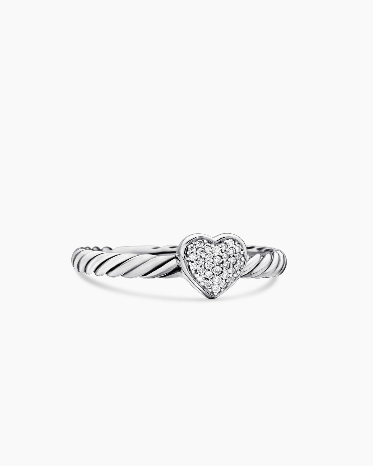 Cable Collectibles® Heart Stack Ring in Sterling Silver with Pavé Diamonds, 6.2mm
