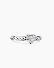 Cable Collectibles® Heart Stack Ring in Sterling Silver with Pavé Diamonds, 6.2mm