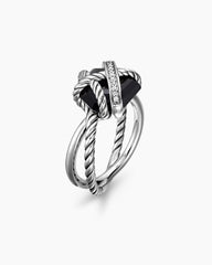 Cable Wrap Ring in Sterling Silver with Black Onyx and Pavé Diamonds, 11mm