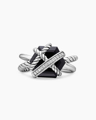 Cable Wrap Ring in Sterling Silver with Black Onyx and Pavé Diamonds, 11mm